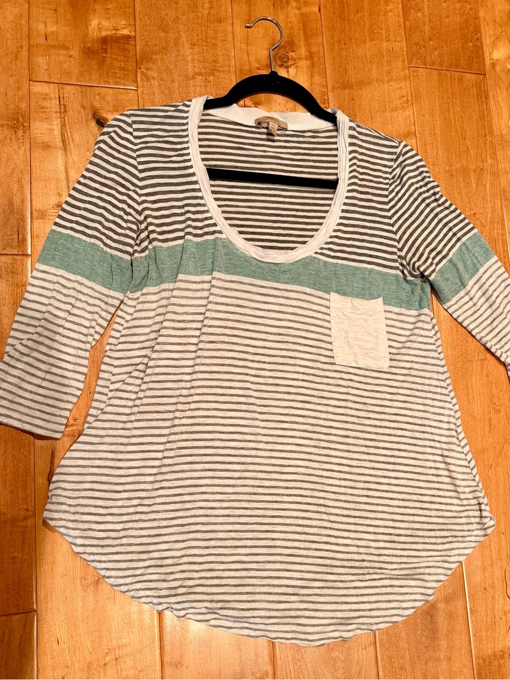 Anthropologie BORDEAUX Striped Scoop-Neck Pocket Tee